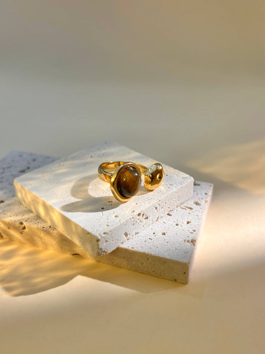 Bague en acier inoxydable et pierre naturelle réglable