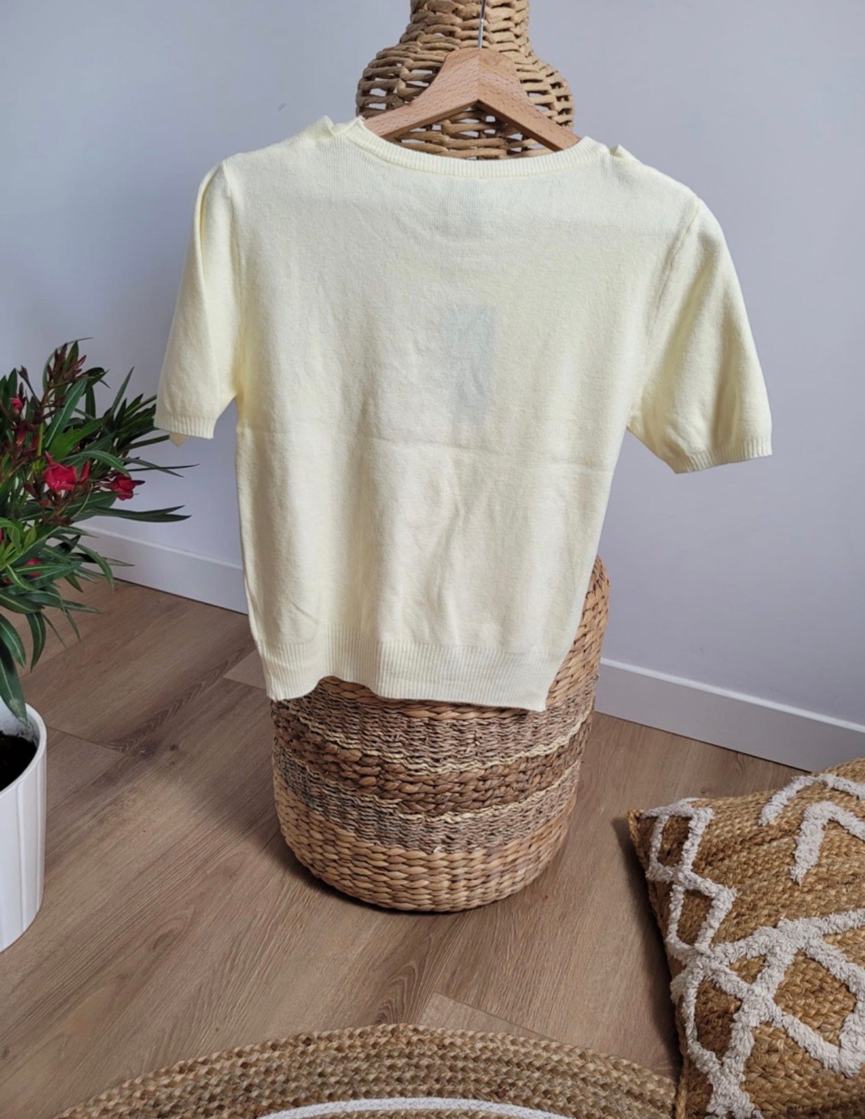 Rose - Pull Fin Manches Courtes