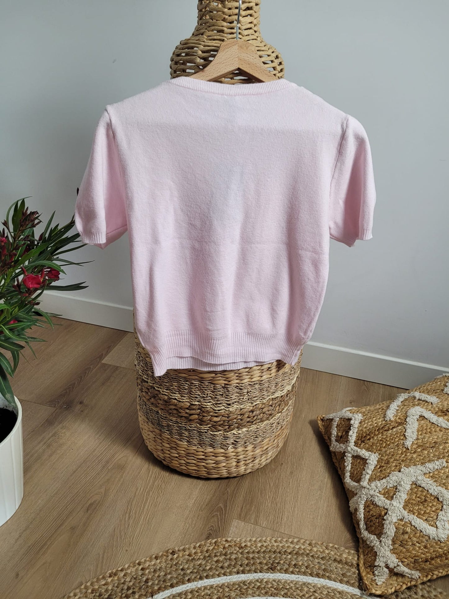 Rose - Pull Fin Manches Courtes