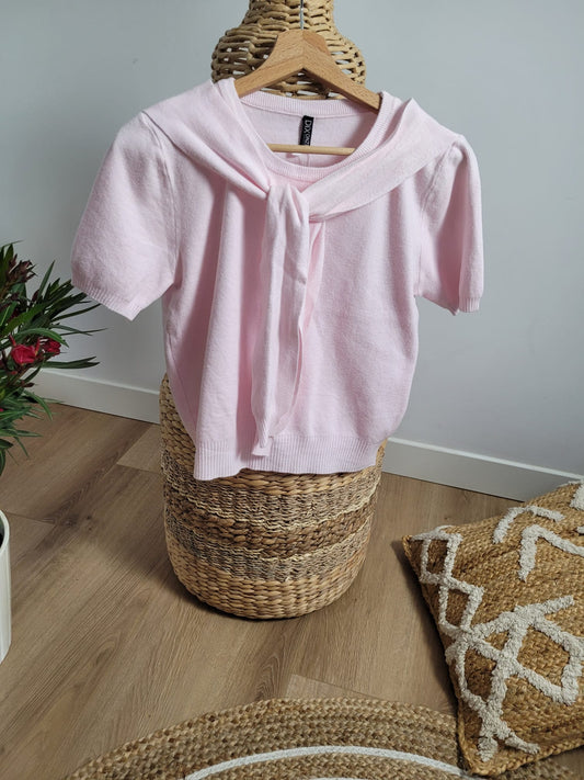 Rose - Pull Fin Manches Courtes