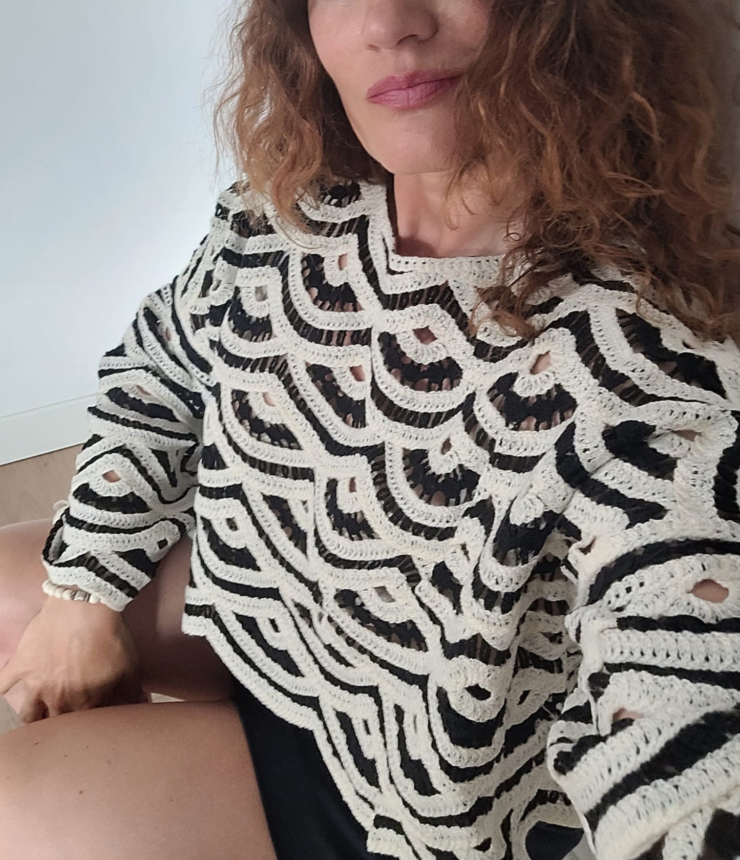 Ricci - Top en maille ajourée motifs vagues noir