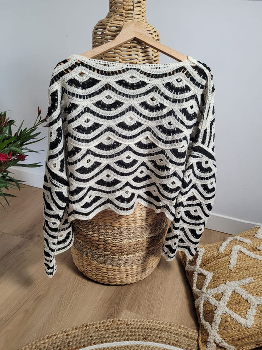 Ricci - Top en maille ajourée motifs vagues noir