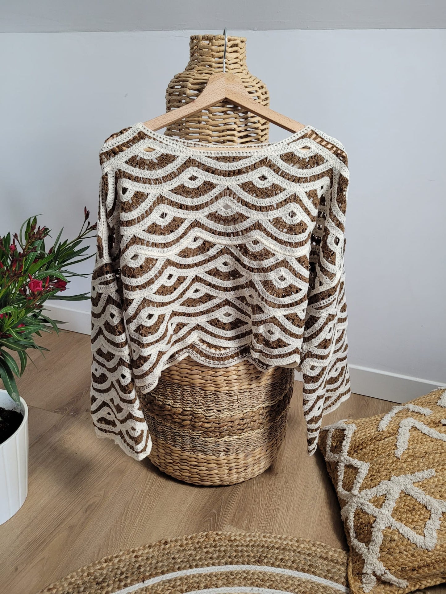 Ricci - Top en maille ajourée motifs vagues noir