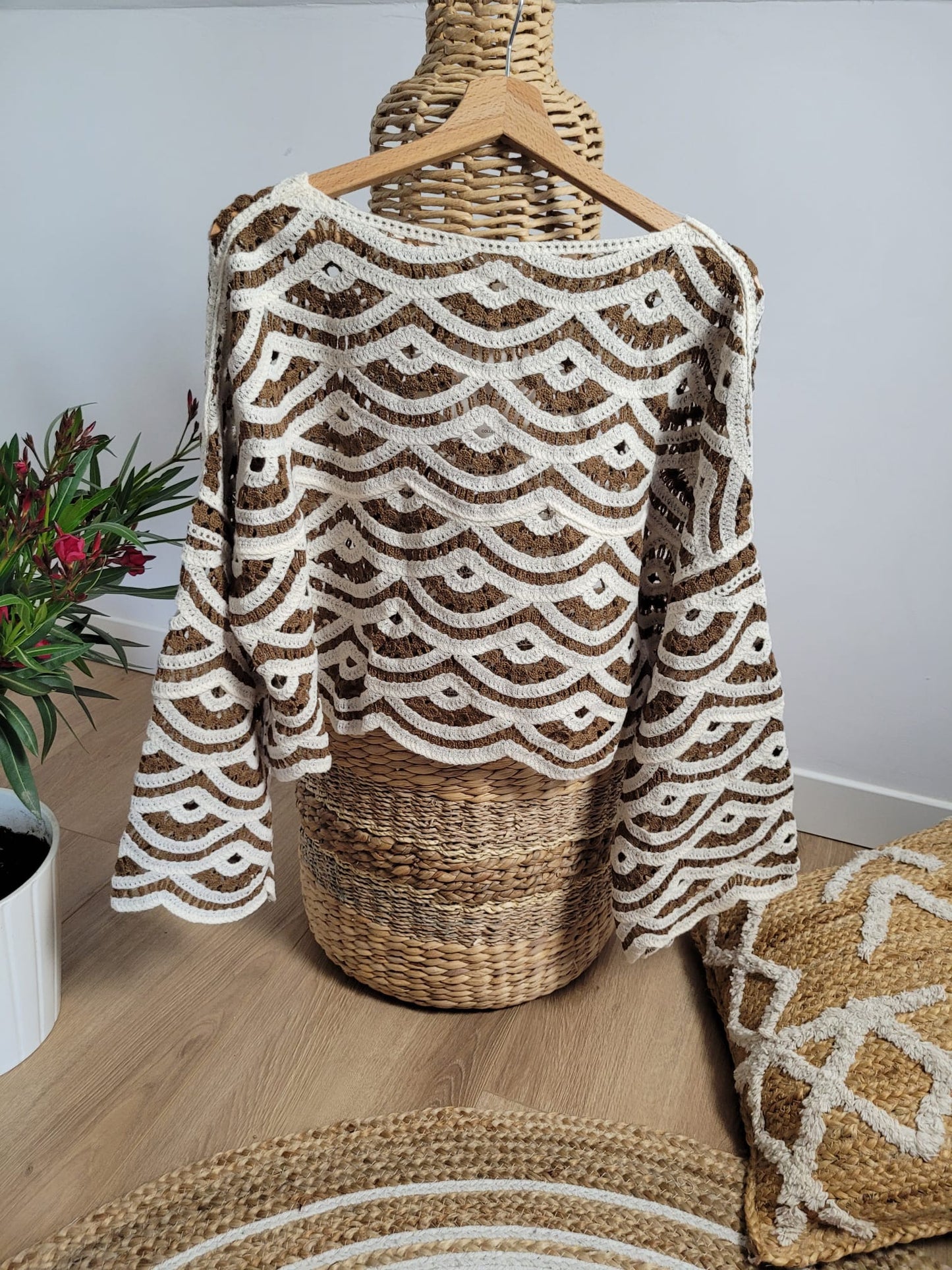 Ricci - Top en maille ajourée motifs vagues noir