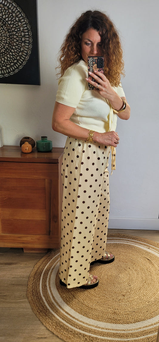 Alix - Pantalon fluide taille haute nouée à pois