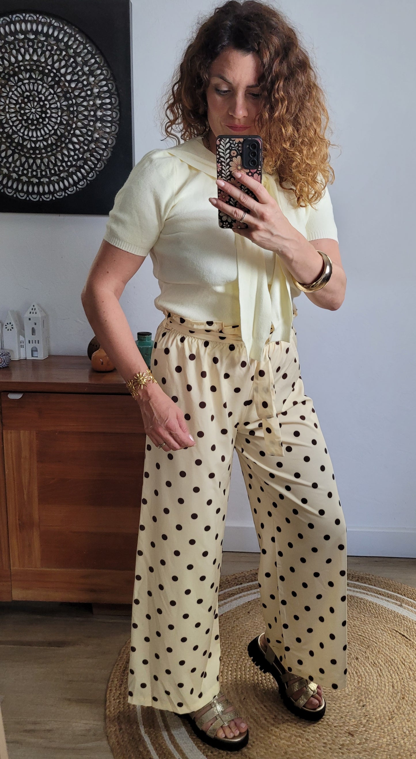Alix - Pantalon fluide taille haute nouée à pois