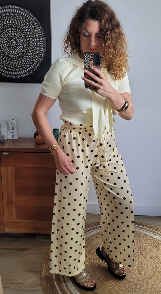 Alix - Pantalon fluide taille haute nouée à pois