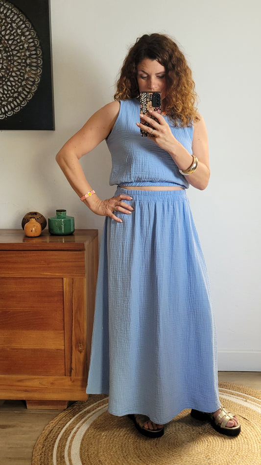 Gaya - Ensemble top et jupe gaze de coton